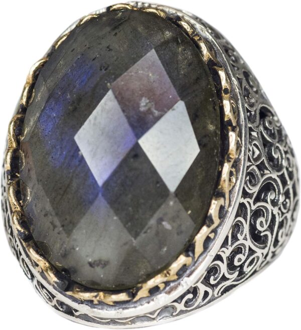 Erkekler için 925 Ayar Gümüş Yüzük, Doğal Labradorit Taşı