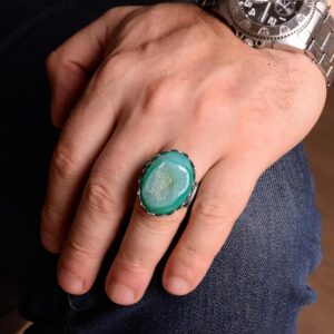 Erkekler için 925 Ayar Gümüş Yüzük, Doğal Druzy Kuvars Taşlı - Görsel 3