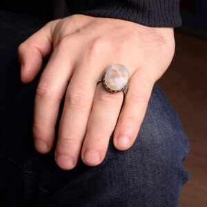 Gerçek Doğal Rutilit Kuvars Taşlı Yüzük, Büyük Yüzük, Erkek Yüzüğü, Gümüş Yüzük Erkekler İçin - Görsel 6