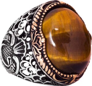 925 Ayar Gümüş Erkek Yüzük - Doğal Kaplan Göz Taşı - Görsel 1