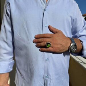 El Yapımı Taşlı Erkek Yüzük - 925 Ayar Gümüş Erkek Yüzük ile Farklı ve Kendine Has Tasarım (Yapay Peridot) - Görsel 3