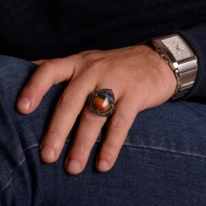 Gökkuşağı Doğal 7 Farklı Taşlı Gümüş Yüzük, 925 Ayar Gümüş Erkek Yüzük, Çok Renkli Gümüş Yüzük - Görsel 3