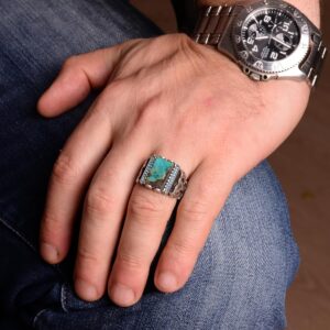 Gerçek Doğal Arizona Turkuaz Taşı Yüzük, 925 Ayar Sterlin Gümüş Yüzük, El Yapımı Gümüş Yüzük - Görsel 3