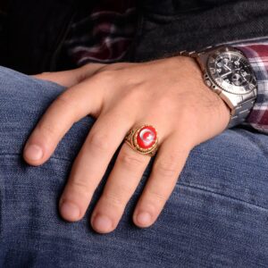 925 Ayar Gümüş Yüzük - Sembol Yüzükler - Erkek Yüzükleri (Yıldız ve Hilal) - Görsel 3