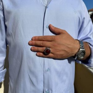 Doğal Taş El Yapımı Yüzük - 925 Ayar Gümüş Yüzük (Kırmızı Akik) - Görsel 3