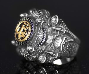 Erkekler için 925 Ayar Gümüş Yüzük - Peygamber Muhammad Yazılı - İslami Camii Nakışlı 3D Tasarım - Görsel 3