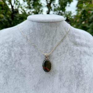 Gerçek Doğal Taş Kolye - 925 Ayar Gümüş Kolye (Yeşil Kan Taşı) - Görsel 3