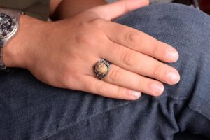 Gerçek Doğal Arizona Turkuaz Taş Yüzük, Erkekler İçin Hediye, 925 Ayar Gümüş Yüzük, Minimalist Yüzük (Stil-13) - Görsel 3