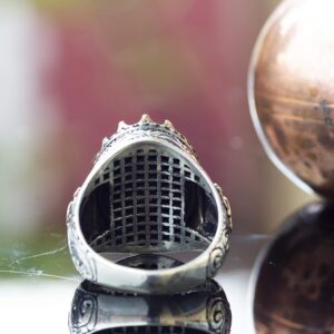 El Yapımı Gümüş Erkek Yüzük, Gerçek Doğal Taş Yüzük (Unakite) - Görsel 5