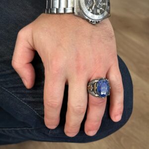 Sodalit Doğal Taş, 925 Ayar Gümüş Erkek Yüzük, Gümüş Erkek Aksesuarları, Erkek Yüzük Tasarımı, Mavi - Görsel 7