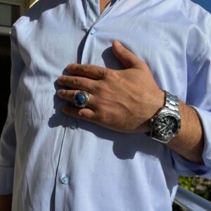 Gerçek Doğal Taş El Yapımı Yüzük - 925 Ayar Gümüş Yüzük (Lapis Lazuli) - Görsel 3