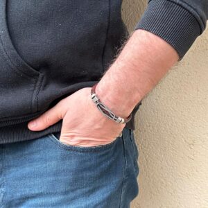 925 Ayar Gümüş Dokuma Deri Bilezik - Modern Erkekler için Şık El Yapımı Aksesuar - Görsel 2