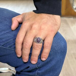 El Yapımı 925 Ayar Gümüş Erkek Yüzük, Doğal Etiyopya Opal Taşı - Labirent Tasarımı - Görsel 3