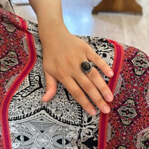 Gerçek Doğal Yeşil Kan Taşı Taşlı Vintage Bohem Tasarım Gümüş Kadın Yüzüğü - Görsel 3