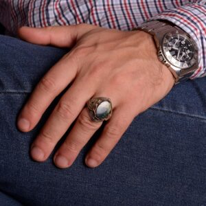 Gerçek Doğal Arizona Turkuaz Taşlı Yüzük - 925 Ayar Gümüş Erkek Yüzük - Görsel 3