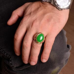 Gerçek Doğal Taş Yüzük, Gümüş Kral - Altın Kaplama (Jade) - Görsel 3
