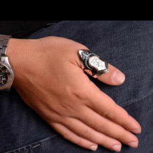 El Yapımı 925 Ayar Gümüş Okçuluk Yüzüğü - Ok Fırlatma Tasarımlı Osmanlı Erkek Başparmak Yüzüğü (Özelleştirilebilir) - Görsel 3