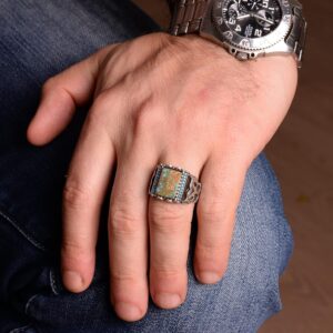 Gerçek Doğal Arizona Turkuaz Taş Yüzük - Sterlin Gümüş Yüzük - Özel Gümüş Yüzük - Görsel 6