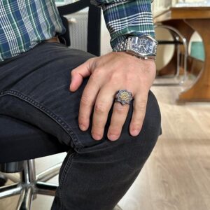 925 Ayar Gümüş Erkek Yüzük - Kırmızı Zirkon Taşlı Davut Yıldızı ve Süleyman Mühürü Tasarımlı Yüzük - Görsel 3