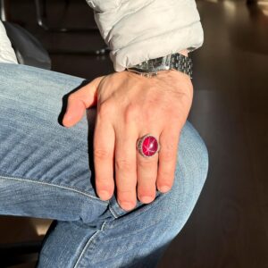 Gerçek Doğal Yıldız Yakutu Taşlı Yüzük, El Yapımı Yüzük, 925 Ayar Gümüş Yüzük Erkekler İçin - Görsel 4