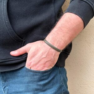 Şık El Yapımı Modern Erkek Aksesuarı - 925 Ayar Gümüş Detaylı Deri Bilezik - Görsel 4