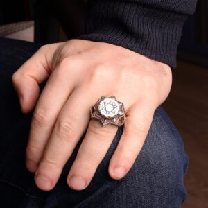 Camii Yüzüğü, Kral Süleyman Davut Yıldızı İslami Hediye, 925 Ayar Gümüş Erkek Yüzüğü - Görsel 3