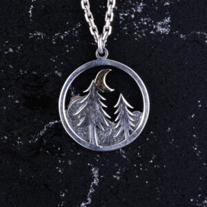 Sterling Gümüş Orman Kolye, Hilal Ay Tasarımı, El Yapımı Takı - Görsel 3