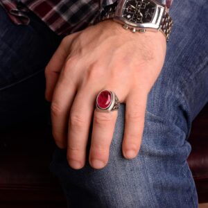 Paraiba Yapay Taş Gümüş Yüzük, 925 Ayar Gümüş Erkek Yüzüğü - Görsel 5