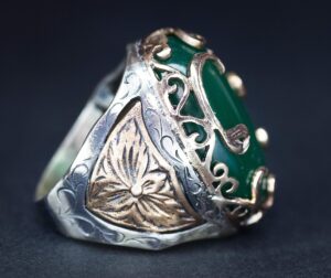 Doğal Jade Taşlı Yüzük - Orta Doğu Desenli Erkek Yüzüğü - 925 Ayar Saf Gümüş Tasarım - Görsel 4