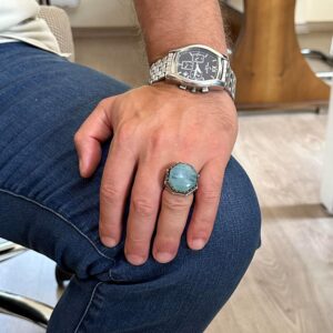 Gerçek Doğal Taş Yüzük - Sekizgen Tasarım - El Yapımı 925 Ayar Gümüş Takı (Akuamarin) - Görsel 3