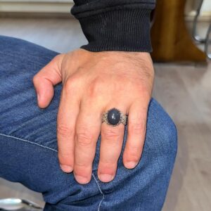 El Yapımı 925 Ayar Gümüş Erkek Yüzük ile Doğal Opal Taşı - Yaprak Desenli İfade Yüzüğü - Görsel 3