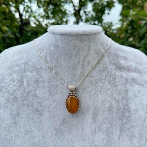 Gerçek Doğal Taş Kolye - 925 Ayar Gümüş Kolye (Sarı Akik) - Görsel 3