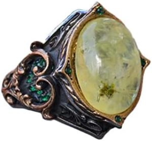 925 Ayar Gümüş Erkek Yüzük, Doğal Prehnit Taşı ile, Osmanlı Tarzı Yüzük, Yeşil Prehnit Taş - Görsel 1