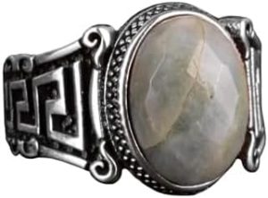 Vintage Akuamarin Taş Yüzük, 925 Ayar Gümüş Yüzük, Yunan Anahtarı Tasarımı, Şifa Kristali Takı - Görsel 1