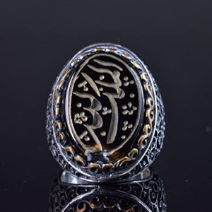 El Yapımı İslami Hat Sanatı Yüzük, Gerçek Ametist Taşı, 925 Ayar Gümüş Erkek Yüzük - Görsel 5