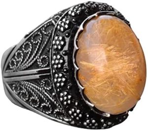 Gerçek Rutilat Kuvars Taşı Yüzük, Sultan Erkek Yüzüğü, Sterlin Gümüş Yüzük, Minimalist Yüzük - Görsel 1