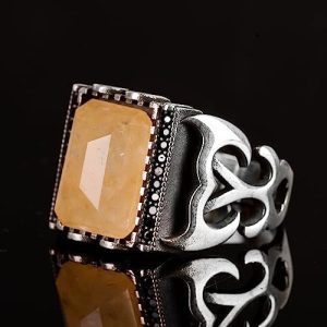 Gerçek Doğal Sarı Safir Taşlı Erkek Yüzük, Minimalist Yüzük, El Yapımı Yüzük, 925 Ayar Gümüş Yüzük - Görsel 4