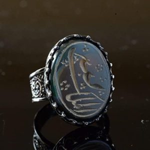 El Yapımı Jade Taş Yüzük, 925 Ayar Gümüş Erkek Yüzüğü, İslami Hat Tasarımı - Görsel 4