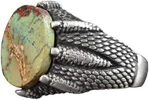 Gerçek Doğal Arizona Turkuaz Taşlı Pençe Yüzük, 925 Ayar Gümüş Yüzük, Vintage İfadesel Yüzük, Şifa Kristali Takı - Görsel 6