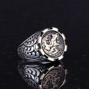 Uluyan Kurt Yüzüğü, Erkekler için Kurt Baş Yüzüğü, Vahşi Kurt, 925 Ayar Gümüş Yüzük - Görsel 5