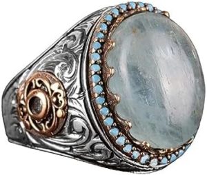 925 Ayar Gümüş Doğal Akuamarin Taşlı Erkek Yüzük - El Yapımı Kral Takı