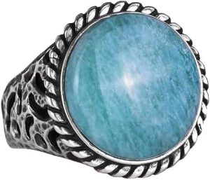 Gerçek Doğal Taş Yüzük - 925 Ayar Katı Gümüş Erkek Yüzüğü ile Amazonit