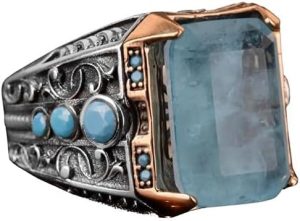 Paraiba Taşı Yüzüğü, 925 Ayar Gümüş Erkek Yüzüğü - Görsel 1