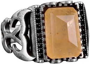 Gerçek Doğal Sarı Safir Taşlı Erkek Yüzük, Minimalist Yüzük, El Yapımı Yüzük, 925 Ayar Gümüş Yüzük - Görsel 1