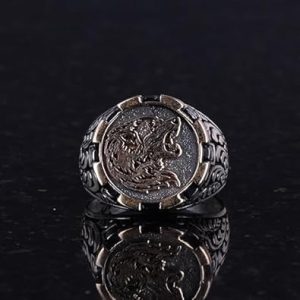 Uluyan Kurt Yüzüğü, Erkekler için Kurt Baş Yüzüğü, Vahşi Kurt, 925 Ayar Gümüş Yüzük - Görsel 3