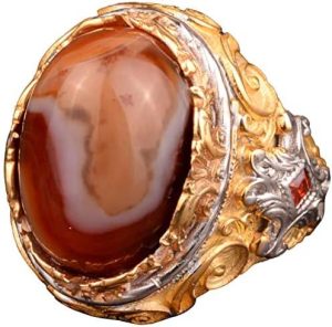 Gerçek Doğal Ağaç Taşlı Erkek Yüzük, 925 Ayar Gümüş Yüzük - Görsel 1