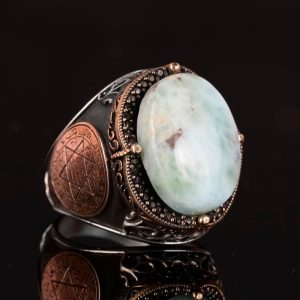 Larimar Taşlı Yüzük - Huzurlu 925 Ayar Solid Gümüş Erkek Yüzüğü - Okyanus Sakinliği Tasarımı - Görsel 5
