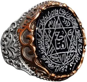 Sterling Gümüş Erkek Yüzük, Doğal Siyah Oniks Taşı, Kral Süleyman Mühürü Yüzüğü, El Yapımı Takı (Oniks) - Görsel 1