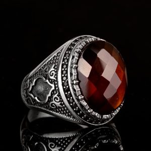 Gerçek Doğal Taş Yüzük, 925 Ayar Gümüş Erkek Yüzüğü, Erkekler İçin Doğum Taşı Yüzüğü - Görsel 6