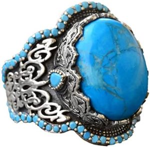 Turkuaz Yüzük Erkekler için, Gümüş Turkuaz Yüzük, 925 Ayar Gümüş Erkek Yüzük, Büyük Yüzük - Görsel 1